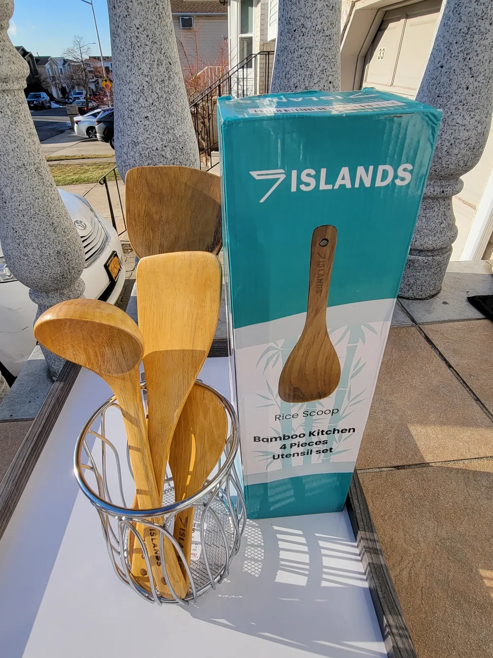 7 Islands Bamboo Serving Utensil Set in Natural Wood Tone